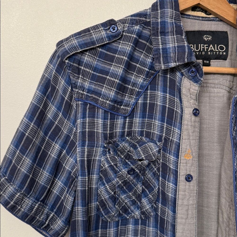 Buffalo David Bitton Navy Plaid Button Down Shirt Mens Size M - Picture 5 of 10